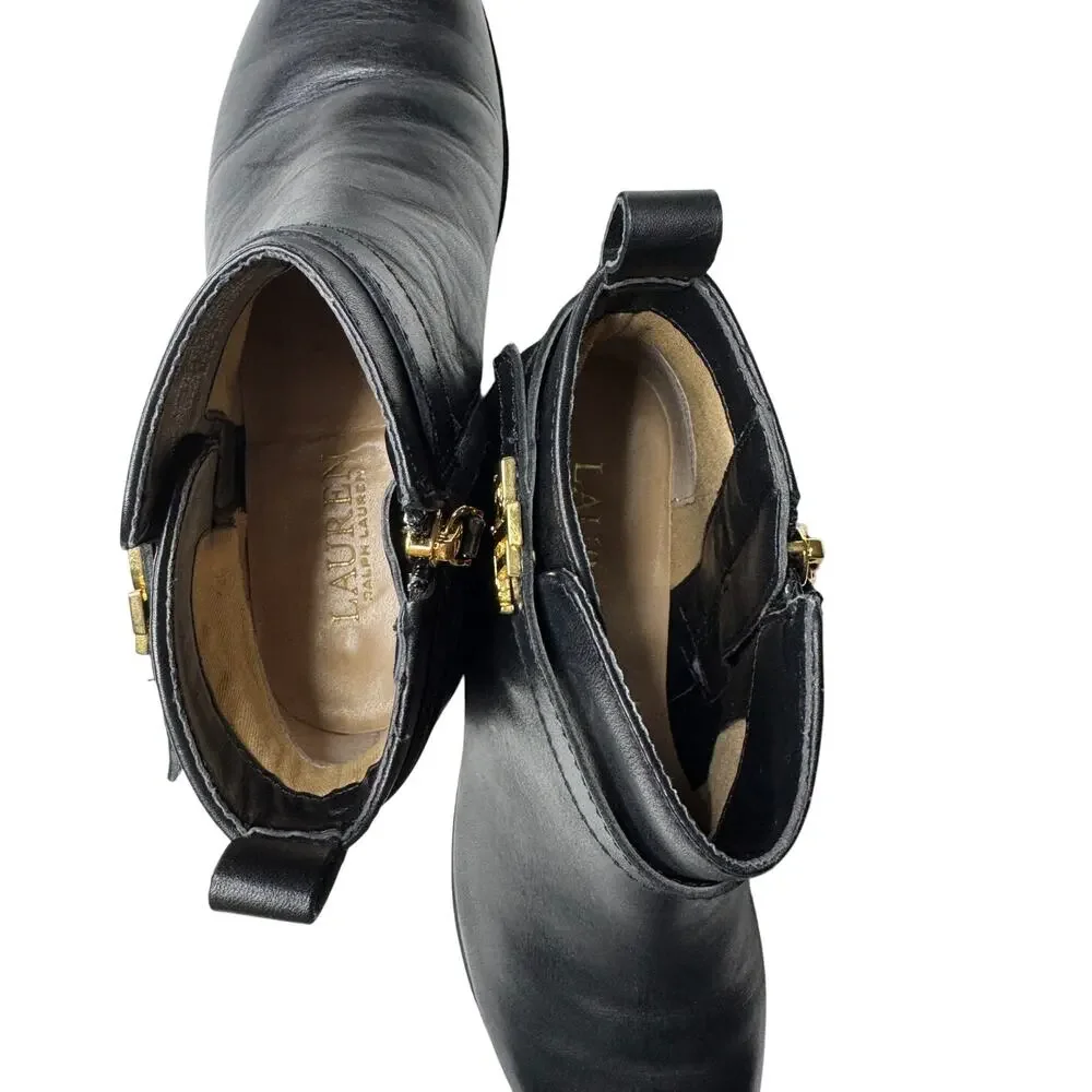 Lauren Ralph Lauren Bonne Black Leather Ankle Boots Size 6B